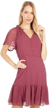 Short Sleeve Dot Embroidery Dress (Jam) Women's Dress