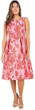 Cherry Blossom Jacquard Midi Dress (Fuchsia/Red) Women's Dress