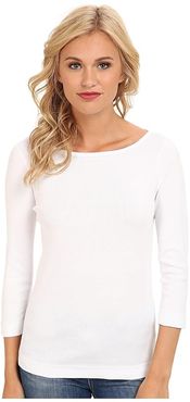 100% Cotton Heritage Knit 3/4 Sleeve British Tee (White) Women's Long Sleeve Pullover