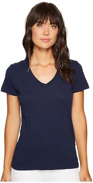 Slub Jersey S/S V-Neck Tee (True Navy) Women's T Shirt