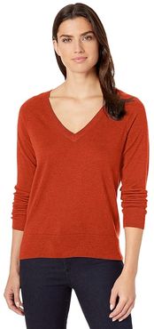 Merino V-Neck Pullover (Baked Clay Heather) Women's Sweater