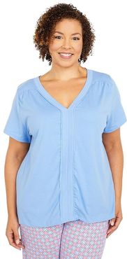 Plus Size Separates Picnic Short Sleeve Tee w/ Lace (Cornflower Blue) Women's Pajama