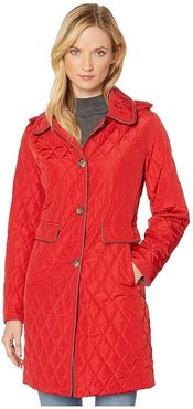 3/4 w/ Pocket Flaps/Buttons w/ Printed Hood (Red) Women's Clothing