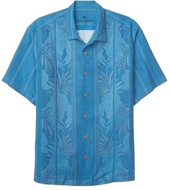 Big Tall Tahitian Border (Mambo Blue) Men's Short Sleeve Button Up
