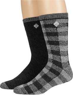 Buffalo Plaid Wool Crew 2-Pack (Black/Black) Men's Crew Cut Socks Shoes