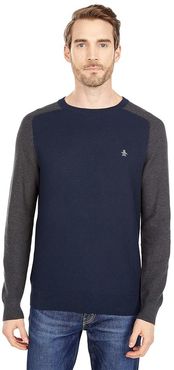 Color-Block Tuck Stitch Sweater (Dark Sapphire) Men's Clothing