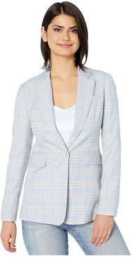 Woodland Plaid One-Button Blazer (Light Heather Grey) Women's Clothing