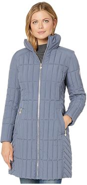 Quilted Channel Walker with Knit Collar (Grisaille Blue) Women's Jacket