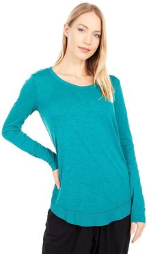 Long Sleeve Curved Hem Top in Slubbed Jersey (Jade) Women's Clothing