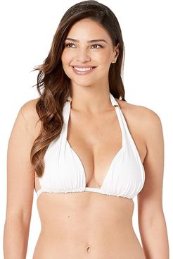 Beach Club Solids Molded Cup Slider Top w/ Small Hammered Barette Slider (White) Women's Swimwear