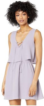 Layered Bubble Crepe Flounce Dress with Lace-Up (Dusty Lavender) Women's Dress
