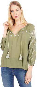 Embroidered Mixed Media Peasant (Burnt Olive) Women's Clothing