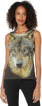 Lone Wolf Gauzy Cotton High-Low Muscle Tank Top (Vintage Black) Women's Clothing