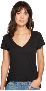 Melange Burnout Jersey Slinky V-Neck (Black) Women's Clothing