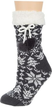 Fair Isle Moccasin Slipper Sock 1-Pack (Charcoal) Women's Crew Cut Socks Shoes