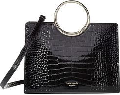 Sam Croc-Embossed Bracelet Medium Satchel (Black) Handbags