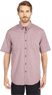 Relaxed Fit Flex Short Sleeve Plaid Shirt (Wine Quail Grey Mini Check) Men's Clothing