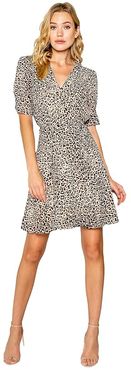 Mini Cheetah Printed Short Sleeve Wrap Dress (Taupe/Brown) Women's Clothing