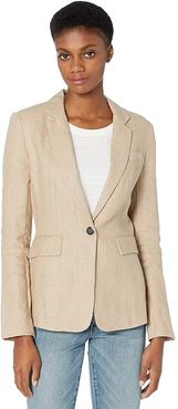 One-Button Linen Blazer (Natural) Women's Clothing