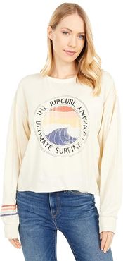 Ultimate Wave Crop Long Sleeve Tee (Off-White) Women's Clothing