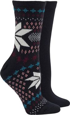 Fair Isle Snowflake Boot Socks 2-Pack (Black) Women's Crew Cut Socks Shoes