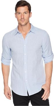 Slim Fit Solid Linen Roll Sleeve Shirt (Colony Blue) Men's Clothing