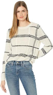 Oversized Plaid Cable Sweater (English Cream/Lucky Black) Women's Clothing