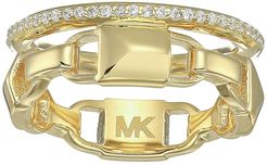 Precious Metal-Plated Sterling Silver Mercer Link Pave Halo Ring (Gold) Ring