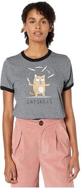 Cat Skills Ringer (Light Gray) Women's Clothing