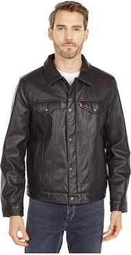 Laydown Collar Classic Trucker w/ Fly Front Snap Placket Chambray Lining (Dark Brown) Men's Coat