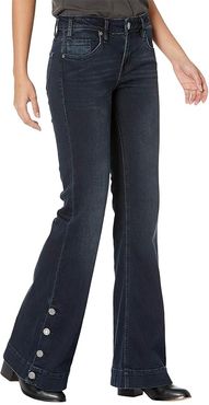 Mid-Rise Trousers with Button Detail At Side Hem in Dark Vintage W8M6097 (Dark Vintage) Women's Jeans