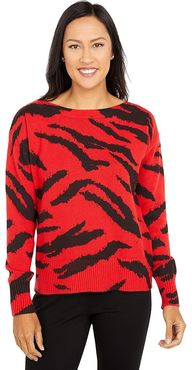 Well Red Boatneck Sweater (Red/Black) Women's Sweater