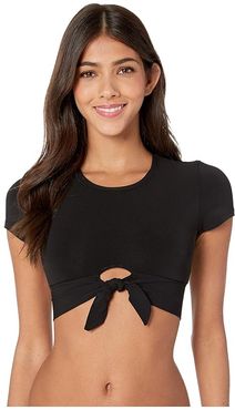 Ava T-Shirt Top w/ Front Tie (Black) Women's Swimwear
