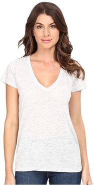 Melange Burnout Jersey Slinky V-Neck (Oatmeal Heather) Women's Clothing