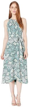 Sleeveless Printed Georgette Python Pattern Dress (Green Neutral Snake) Women's Clothing