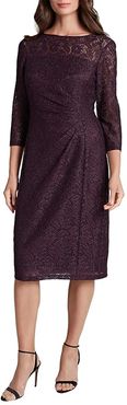 Side Ruched Stretch Beaded Lace Cocktail Dress (Plum) Women's Dress