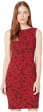 Floral Print Starburst Dress (Black/Red) Women's Dress