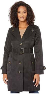 Amanda Button Lapel Trench Coat (Black) Women's Coat