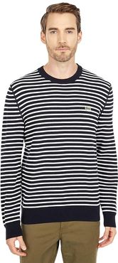 Long Sleeve Striped Crew Neck Sweater (Abysm/Flour) Men's Clothing