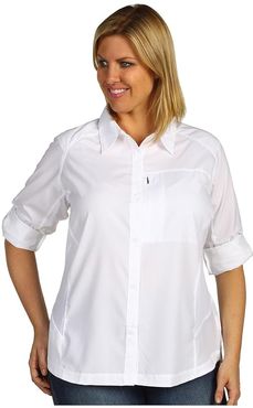 Plus Size Silver Ridge L/S Shirt (White) Women's Long Sleeve Button Up