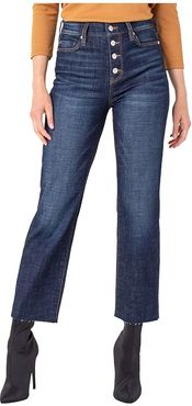 Button Front Crop Straight Jeans with Cut Hem in Gleason (Gleason) Women's Jeans