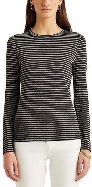 Metallic-Stripe Jersey Top (Lauren Navy/Gold) Women's Clothing