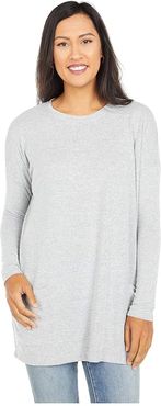 Hacci Space Dye Crew Neck Patch Pocket Tunic (Grey) Women's Clothing