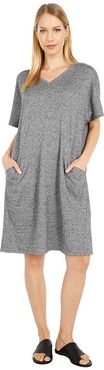 Organic Cotton Hemp Melange V-Neck Knee Length Dress (Ash) Women's Dress