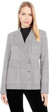 Suits You Double Breasted Blazer with Patch Pocket Detail (Black/White) Women's Jacket