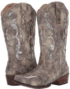 Riley Flextra Glitter (Grey Faux Leather/Metallic Underlay) Cowboy Boots