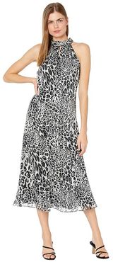 Adrian Metallic Stripe Leopard Burnout Dress (Grey) Women's Clothing