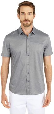 Short Sleeve Sport Shirt with Hacking Pocket (Grey Solid) Men's Clothing