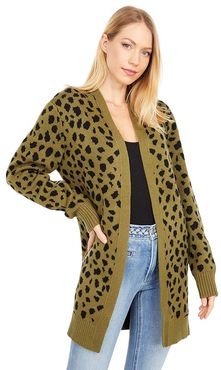 Leopard Mid Length Cardigan (Winter Moss) Women's Clothing