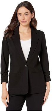 Ruched Sleeve Ponte Two-Pocket Blazer (Rich Black) Women's Jacket